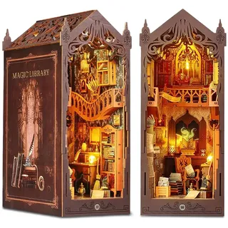 Book Nook, DIY Book Nook Kit Magische Welt Miniatur Puppenhaus Booknook Kit,3D Puzzle Buchstützen aus Holz,Buchstütze Bücherregal einfügen Dekor mit LED-Licht, Kreative Geschenk für Erwachsene ab 14+