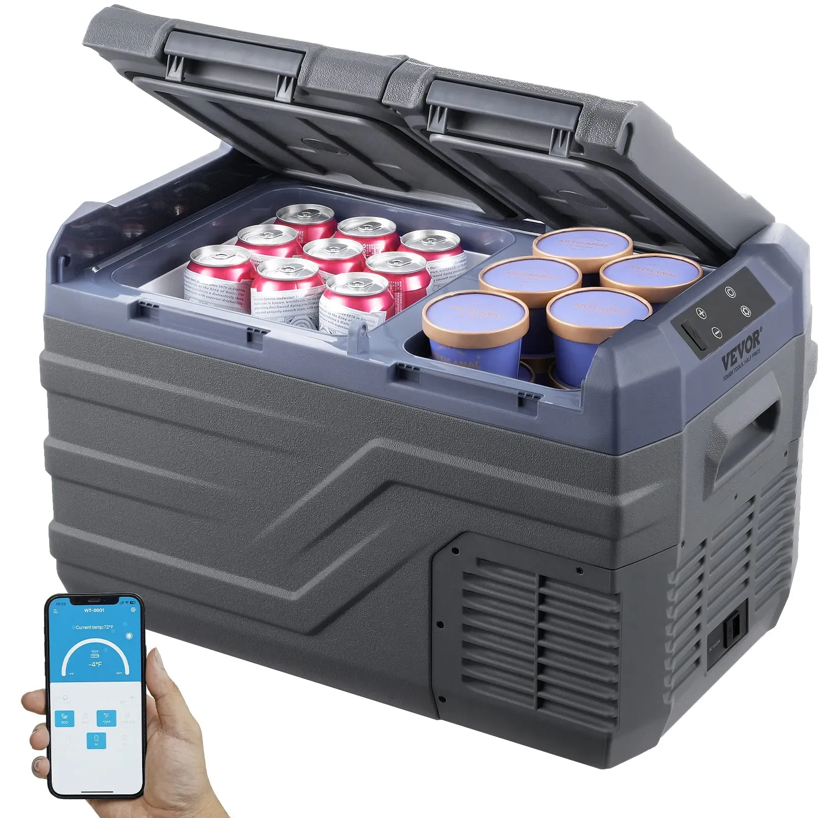 VEVOR Autokühlschrank, 12-Volt-Autokühlschrank, tragbarer 25-Liter-Gefrierschrank mit zwei Zonen, einstellbarer Bereich von -4°F bis 68°F, 12/24 V DC und 100-240 V AC-Kompressorkühler für Outdoor, Camping, Wohnmobil