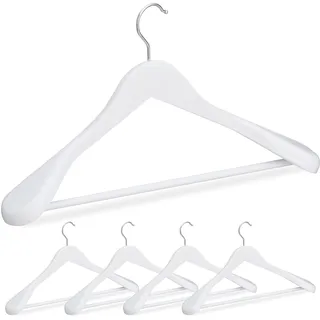 Relaxdays Anzug Kleiderbügel, 5er Set, breite Schulter, 360° drehbarer Haken, Hosenstange, Holzkleiderbügel, weiß