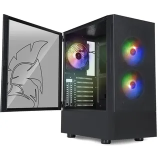 EMPIRE GAMING Gamer PC-Gehäuse Sapphire – ARGB Medium Tower ATX/Micro-ATX/ITX – Seitentür aus Hartglas – 3 Lüfter 3 Pins 5 V LED RGB Adressierbar 120 mm – MB Sync – Schwarz