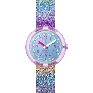 Flik Flak Shine in Rainbow 32 mm Gehäuse lila Silikonarmband Silber