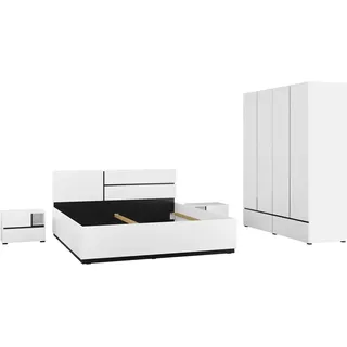 INOSIGN Schlafzimmer-Set Cross, moderne, grifflose Optik, FSC-zertifiziert, (4-tlg., Bett 180x200cm, 2 Nachtkommoden, Schrank 2-oder 4-türig), Komplettschlafzimmer-Set weiß