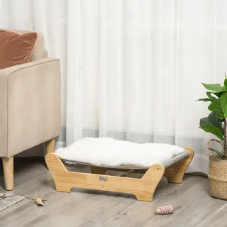 PawHut Katzenbett mit Gestell für Katzen erhöhtes Katzennest mit weichem Kissen Kiefernholz Aosom.de