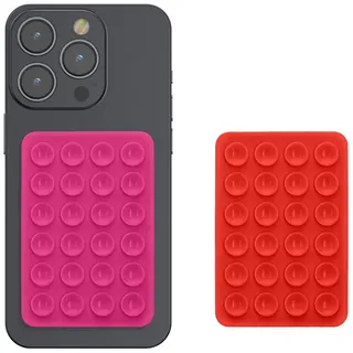 kwmobile 2X Silikon Saugnapf Handyhalterung - Handy Halter selbstklebend - 5,5 x 8cm - Universal Halterung für Handyhüllen - Kompatibel mit iPhone und Android - Rosa Rot