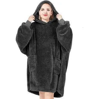 Woltu Hoodie Decke mit Ärmeln Kapuze, Oversized Kapuzenpullover flauschig, Oeko-TEX Zertifiziert, weiche Ärmeldecke Tragbare Decke zum Anziehen, Damen Herren, gute Geschenkwahl, 95x85 cm Anthrazit