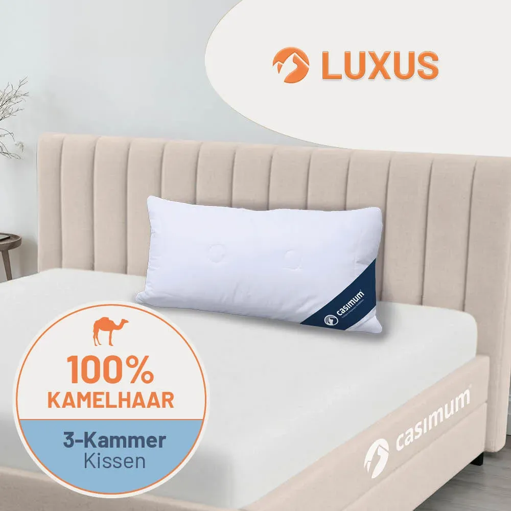 3-Kammer-Kamelhaarkissen »LUXUS« – 100% Kamelhaar (Außen) für ein luxuriöses Schlaferlebnis, Größe: 40x80