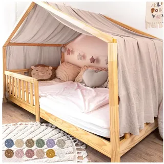 lilimaus Hausbett Himmel mit Gold Applikation [in 12 Farben] Betthimmel Hausbett aus 100% Baumwolle Musselin - Stoffhimmel für Hausbett Deko Mädchen & Jungen - Himmel für Hausbett Kinderbett Vorhang