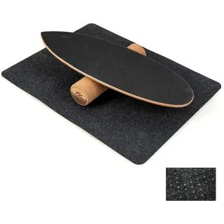 KOMFOTTEU Balance Board Holz, Balancebrett mit Korkrolle & rutschfester Filzmatte, Gleichgewichtsboard Indoor Training Surfen Skaten, Wackelbrett Trickboard max.100kg belastbar (Schwarz)