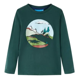 vidaXL Kinder Langarmshirt Berg Baum Langarm T-Shirt Jungen Kindershirt Dunkelgrün 116 - 116