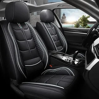 maiqiken Autositzbezug Für Mercedes Benz GL GlE GLA GLC GLK Komplettset 2 Sitze Allwettereinsatz Auto Ledersitzbezug Schwarz Weiß