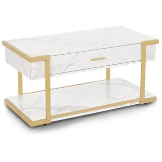 Barberpub Couchtisch Beistelltisch mit Schublade, Sofatisch mit 2 Ablagen, Moderner Wohnzimmertisch Metall, Kaffeetisch für Wohnzimmer,