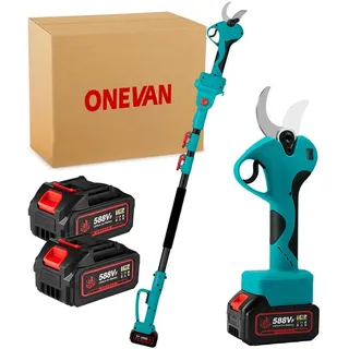 onevan Akku-Astschere Teleskop 45cm Elektrische Gartenschere mit 2x Akku, 2m Teleskopstange, 2 in 1 Astschere Teleskop für Baum und Gartenpflege