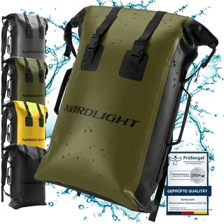 Nordlight Wasserdichter Rucksack Dry Bag 35l - (Olivgrün) Roll Top Rucksack mit gepolstertem Tragegurt, wasserdichte Tasche für Wassersport, Fahrrad Rucksack, Kurierrucksack, Trekking, Angeln