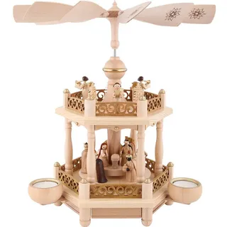 Erzgebirgische Volkskunst Richard Glässer GmbH Richard Glässer Seiffen Christi Geburt 1-stöckig, 35 cm hoch, Natur mit Teelichter Pyramide Volkskunst Erzgebirge