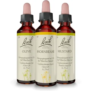 Original Bachblüten Tropfen Set "Frühlingserwachen" | Set aus 3x20ml Nr. 17 Hornbeam (Hainbuche), Nr. 21 Mustard (Wilder Senf), Nr. 23 Olive (Olive) | Gewinne Vitalität, Energie und Freude am Leben