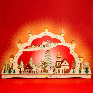 SIKORA LB90 wundervoller Holz LED Schwibbogen Weihnachtsdorf L ca. 78 cm