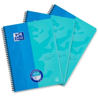 Oxford Touch Collegeblock Duo A4 kariert und liniert, 80 Blatt, blau, 3 Stück