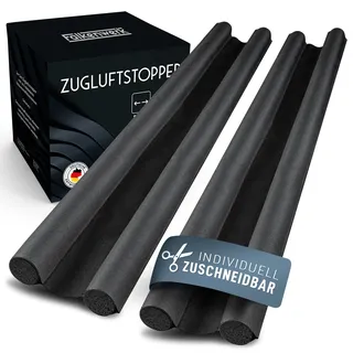 falkenwerk Zugluftstopper für Türen [2er Set] - Zuschneidbare Türdichtung 90 cm - Heizkosten sparender Tür Zugluftstopper - Doppelseitige Türdichtung unten - Tür Dichtung mit idealer Passform -Schwarz