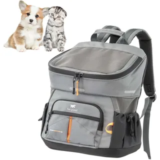 Ferplast Hunderucksack Voyager Backpack, Katzenrucksack, Hundetasche, Hundebox, Weite Öffnung, verstellbare Gurte, Sicherheitsgurt, mit Kissen, max. 10 kg, 29 x 21 x 36 H, Grau