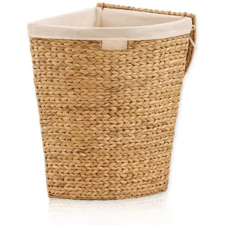 lycce Wäschekorb mit Deckel 30L, Wasserhyazinthe, Eckig, Platzsparend, Natürliches Design, Klein