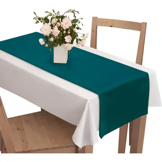 Voppi Velour-Tischdecke Velours Tischläufer Tischdeko türkis glatt 120cm Rocca Deko für Esszimmer Wohnzimmer Küche