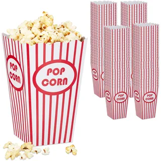 Relaxdays Einweggeschirr, 100x Popcorntüten, 100er Set, gestreift, Retro-Optik, Kino, Filmabend Zubehör, Pappe, Popcornbehälter, rot/weiß, Karton