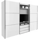 Schwebetürenschrank WIMEX "Magic by fresh to go", weiß (weiß, außentüren weißglas), B:300cm H:216cm T:65cm, Schränke, tolles EXTRA: mit drehbarem TV-Element, Fronten aus Glas
