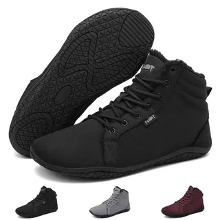 Wizshoe Barfußschuhe Herren Damen Winterschuhe Frühling Gefüttert Barfussstiefel Barfuss Sneaker Breite Zehenbox Barfuß Schuhe Warm Outdoor Fitnessschuhe Minimalist Kurze Übergangsschuhe Schwarz 39 EU - 39 EU
