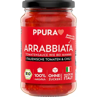 PPURA Bio Tomatensauce Arrabbiata | Pasta-Sauce mit Fruchtigen Tomaten & Chili | 100% Natürlich | Nudel-Soße Vegan Ohne Zuckerzusatz & Konservierungsstoffe | 340g Glas