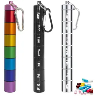 Treadstar Tablettenbox 7 Tage, Aluminium Pillenbox pillendose schlüsselanhänger Wasserdichte Medikamentenbox pillendose 7 tage pillenbox tablettenbox klein supplement box 3-teilig