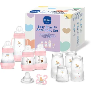 Mam Baby MAM Easy Start Anti-Colic Starter Set, mitwachsende Baby Erstausstattung mit Schnuller, Flaschen & Griffen, Baby Geschenk Set, ab Geburt, rosa