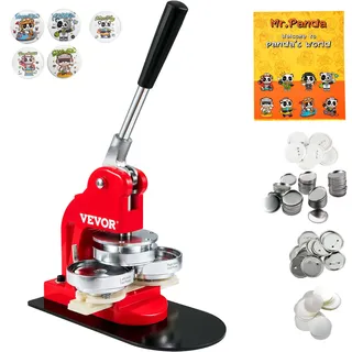 Vevor Buttonmaschine Knopfmachermaschine 58 mm, Badge Punch Press 500 STK. Blechdeckel, DIY Badge Press Machine Abzeichen Button Maker, 250 STK. Kunststoffunterteile + 250 Eisenunterteile Badge Maker