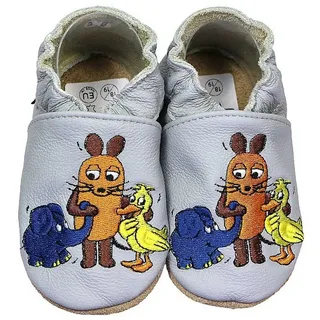 HOBEA-Germany Krabbelschuhe Maus, Elefant und Ente grau 26/27 - 3 Jahre) Krabbelsohle