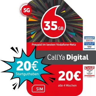 Vodafone Prepaid CallYa Digital 35 GB 20 EUR Startguthaben ohne Vertrag 5G-Netz Telefon- SMS-Flat EU-Roaming