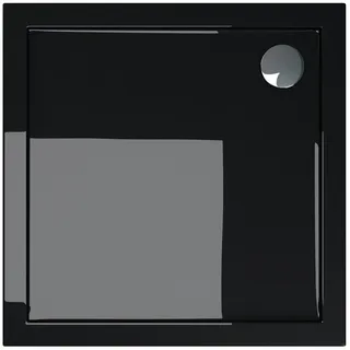 doporro Duschtasse Duschwanne 75x75x4 flach aus Acryl in Schwarz DIN-Anschlüsse für bodenebene Montage geeignet Faro1