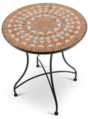 Mosaiktisch 60 cm Ø, mediterraner Garten- & Terrassentisch, 71 cm hoch, Orange-Beige-Grau, Raburg Mayla