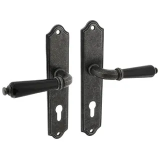 MS Beschläge Langschildgarnitur Stuttgart Antik Grau schwarzes Griffstück Profilzylinder