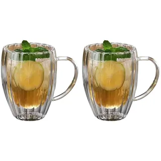 Soulnioi Doppelwandige Eiskaffeegläser mit Griff für Latte Gläser für Cappuccino, Macchiato, Milch, heiße Schokolade, 450 ml, 2 Stück