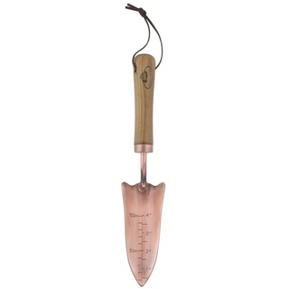 Esschert Design Verkupferte Umpflanz-Blumenkelle, 6,2 x 4,2 x 33 cm, mit Skala, mit Holzgriff und Hängeöse
