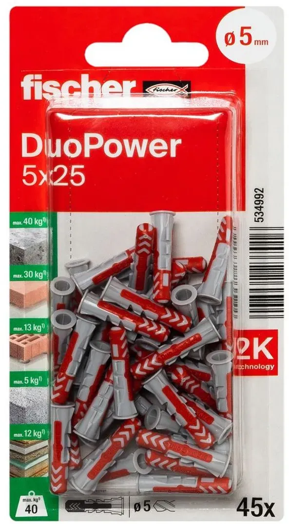 fischer Allzweckdübel DuoPower 5 x 25 K, 45 Stück