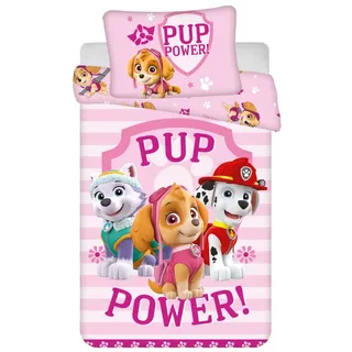 Jerry Fabrics Baby Kinder Bettwäsche Wendebettwäsche Paw Patrol Skye Everest Marshall Pup Power rosa, Bezug Bettdecke 100x135 cm und Bezug Kopfkissen 40x60 cm, 100% Baumwolle