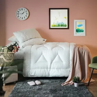 Dunlopillo Life 4-Jahreszeiten Bettdecke 155x220 cm | Antiallergisch | 100% Baumwolle Bezug | Praktisch und Atmungsaktive Schlafdecke - Weiß