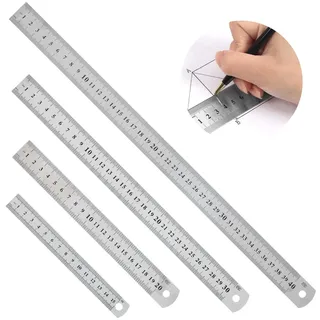 Edelstahl Lineal Metall Lineal Set 4 Stück 15cm 20cm 30cm 40cm mit Doppelseitenskala Kante Messwerkzeug Metall Stahllineal für Lehre Büro Zeichnen Engineering