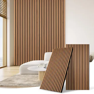 DOLLAR BOSS akustikpaneele holz, 3d wandpaneele holz 120x60cm 2 Stück wandverkleidung holz, holzpaneele wand, panel wand, akustikplatten, dekorative wall panels für Büro und Zuhause, Eiche