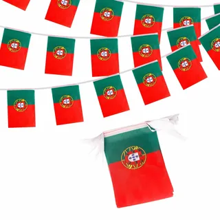 Portugal Wimpelkette 10m 30 Flaggen, Portugiesische Fahnenkette Deko für Fußball WM 2026 Nationalfeiertag Olympia Bar Garten Straße Umzug Party Dekoration Girlande Banner Fanartikel Public