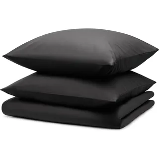 Blumtal Bettwäsche 155x220cm + 2x 80x80cm - Mikrofaser Bed Sheets 155x220cm - 3-er Set Bettwäsche Dunkelgrau - Dunkelgrau