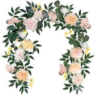 OrgMemory Eukalyptus Girlande Deko, 180cm, Künstliche Blumengirlanden, Blumengirlande Tischdeko, Hochzeit Blumen für Hochzeit Dekoration Haus Tisch Läufer Mantel Dekoration (Rosa)