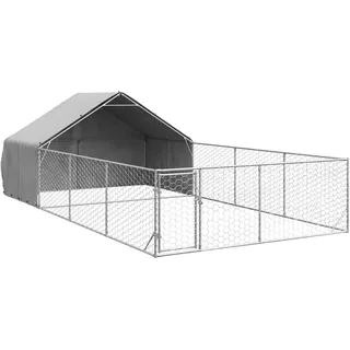 vidaXL Outdoor-Hundezwinger mit Auslauf 7x3x1,9 m Verzinkter Stahl, Hundekäfig im Freien, großer Hundekäfig, überdachter Hundezwinger