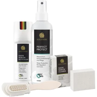 SOLITAIRE Velours Nubuk Wildleder Pflege Schuhputzset mit neuem 100% PFC-freiem Imprägnierspray Perfect Protect - Set