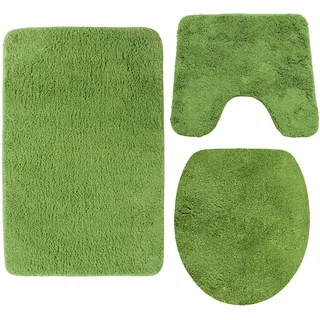 nyvi Badematte NYVISpa Lasalle - Badezimmerteppich - Rutschfest, Saugfähig, Schnell Trocknend, Fußbodenheizung geeignet, Waschbar, Weich Farbe:Grün;Größe:Set 3-teilig